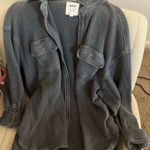 Aerie Charcoal Waffle Knit Cardigan
